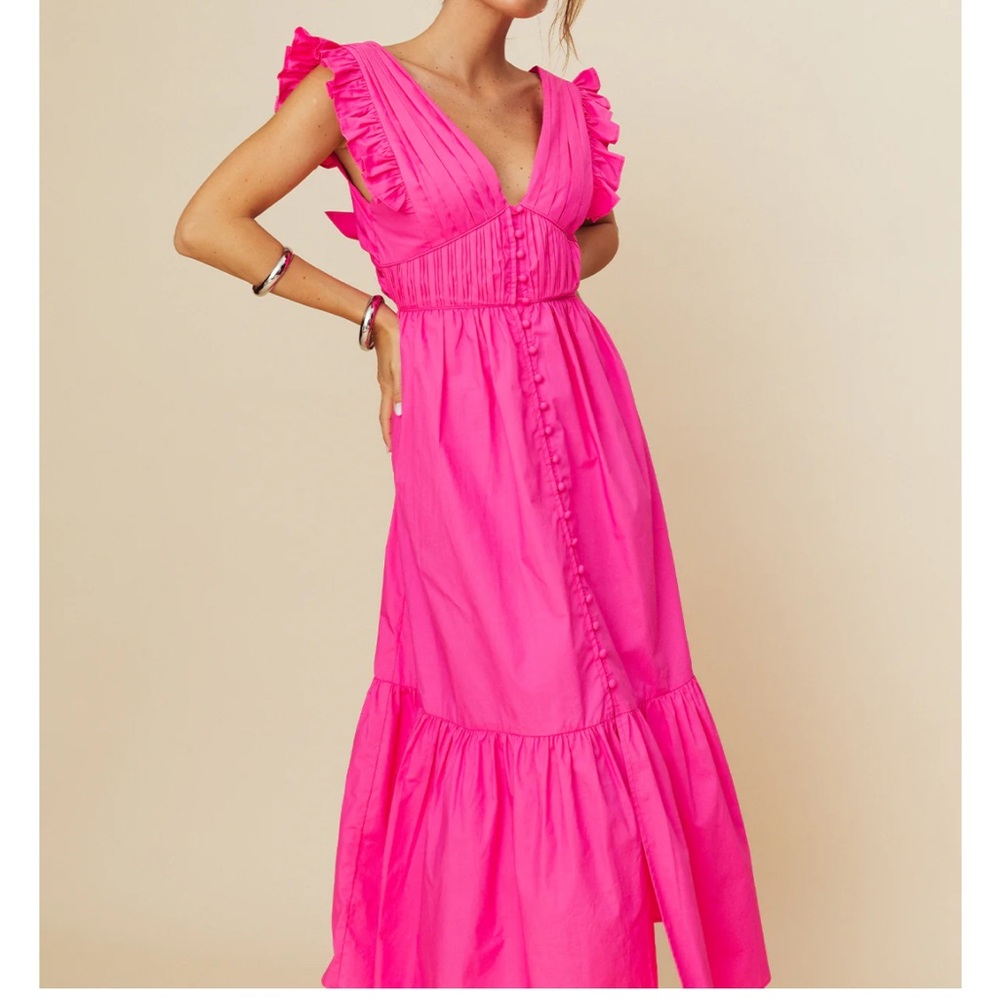 Pink Ruffle Sleeve Maxi Dress stella dress from Few Moda